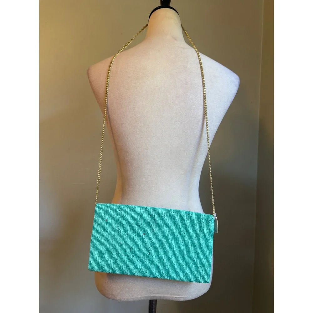Turquoise Beaded Rainbow Smiley Flower Crossbody Clutch Bag whimsi boho Y2K colo